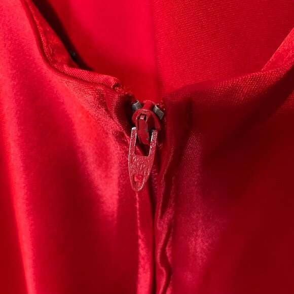 Vintage Morgan & Co. Red Satin Halterneck Gown With Glitter Appliqué Open Back S - Picture 7 of 7